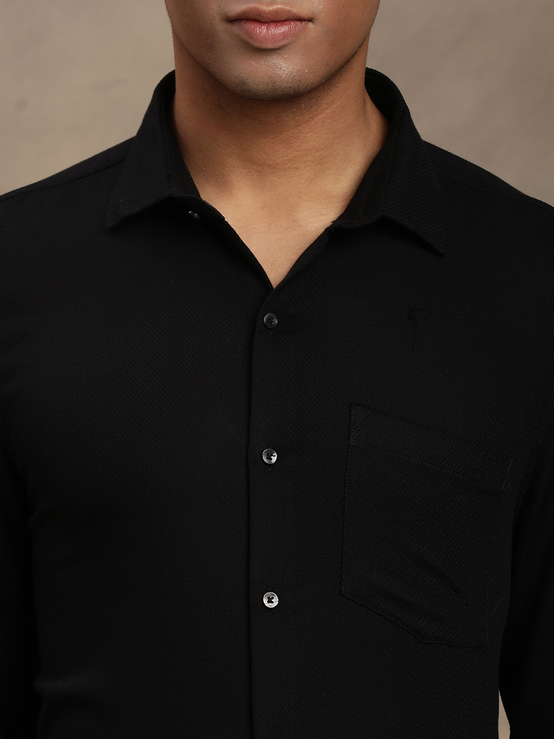 Image of TURTLE Men Self Design Formal Black Shirt