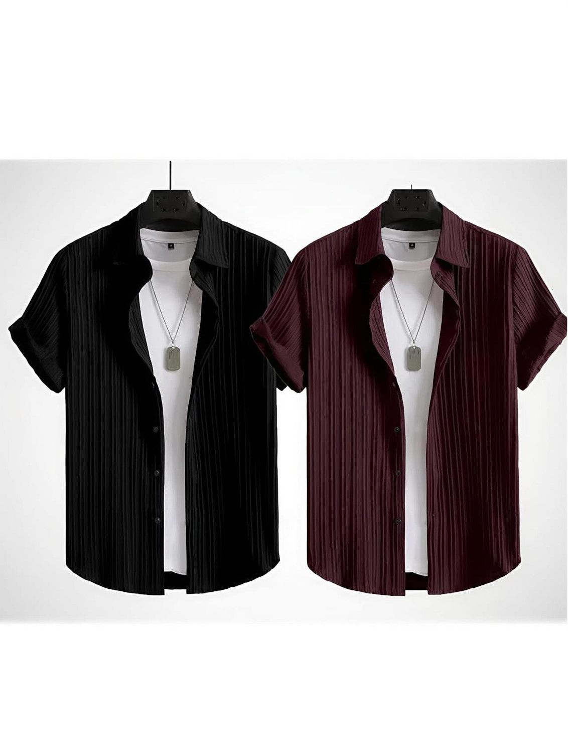 Image of VRLOOKS Men Regular Fit Self Design Casual Shirt (Pack of 2)