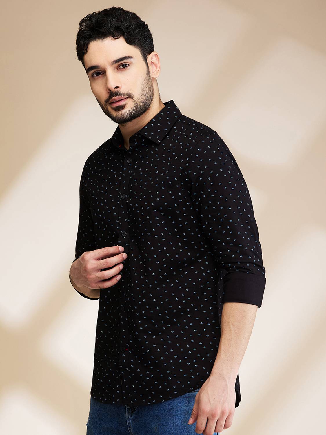 BEING HUMAN Men Polka Print Casual Black Shirt
