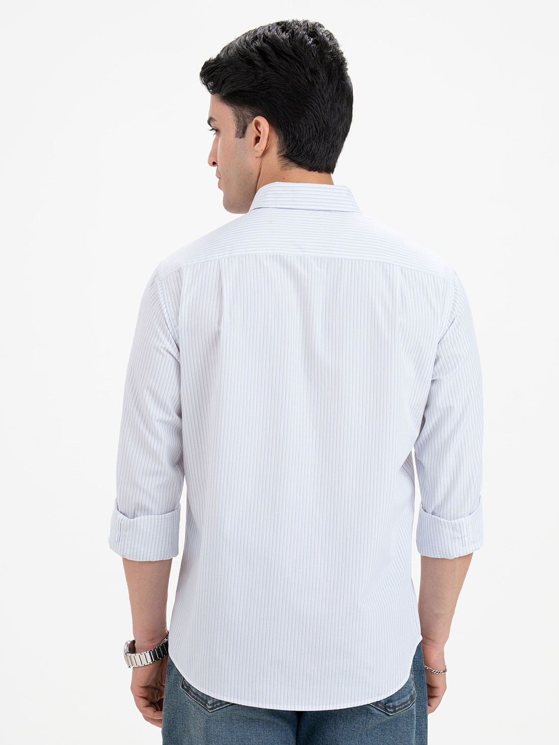 Image of RED TAPE Men Striped Casual White Shirt