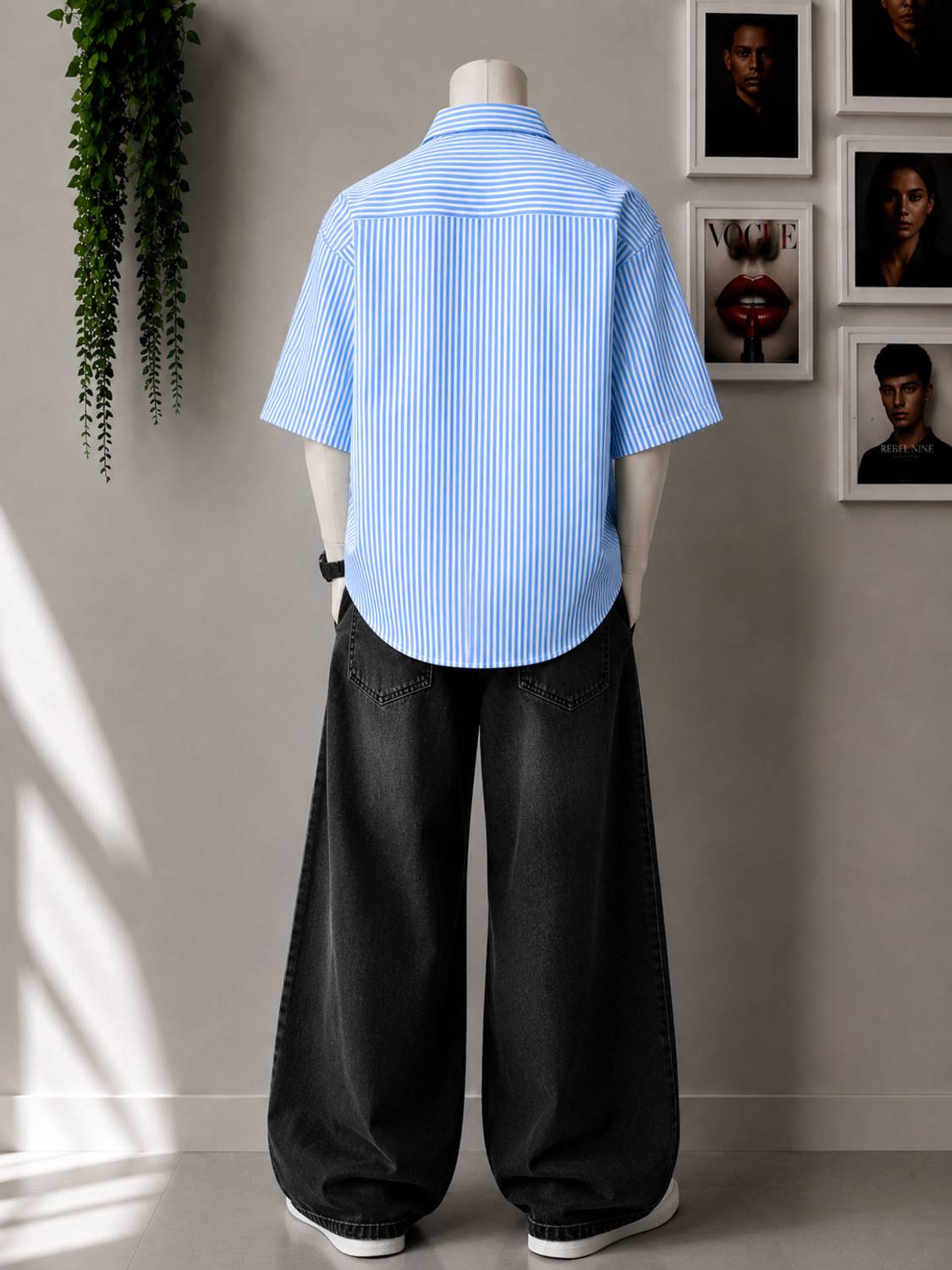 Asta Moda Men Striped Casual Blue White Shirt - Image 2