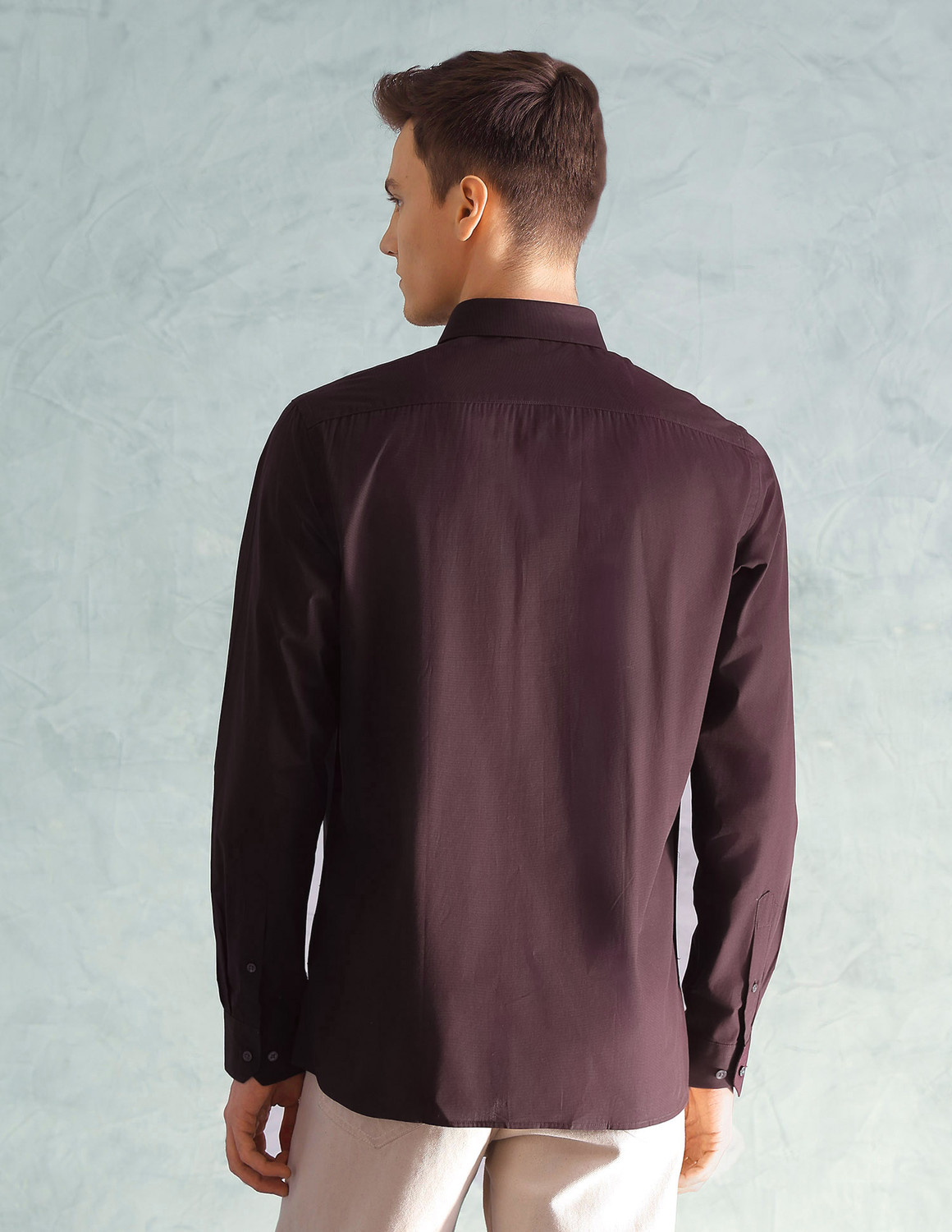 Image of ARROW Men Solid Formal Maroon Shirt