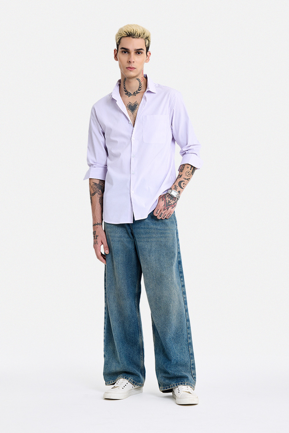 Image of Snitch Men Striped Casual Purple Shirt