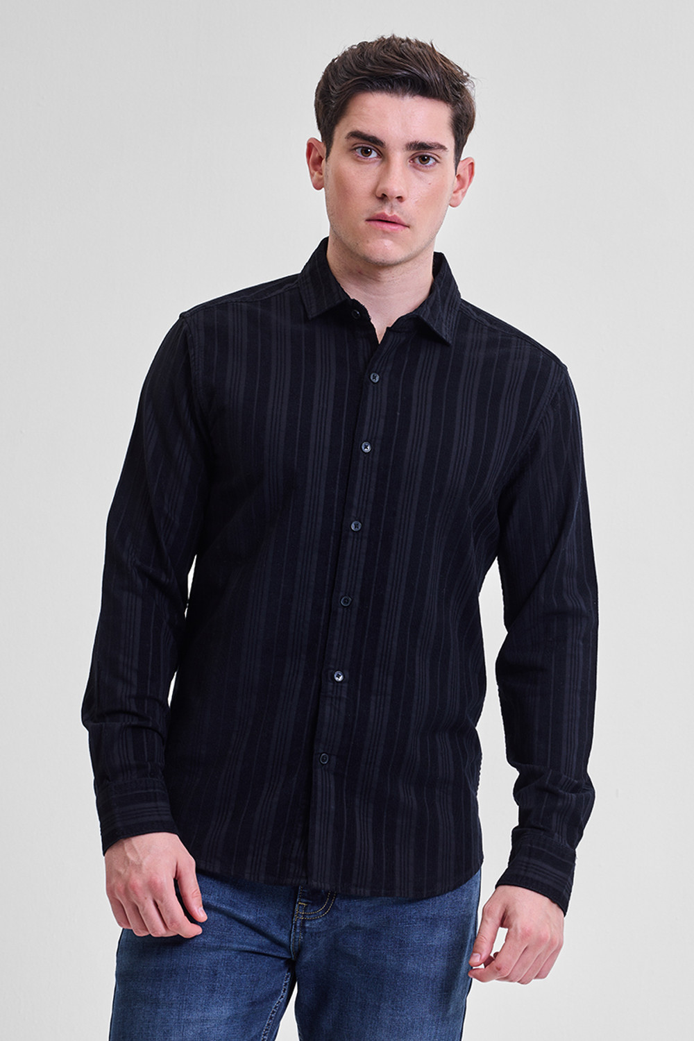 Image of Snitch Men Striped Casual Black Shirt
