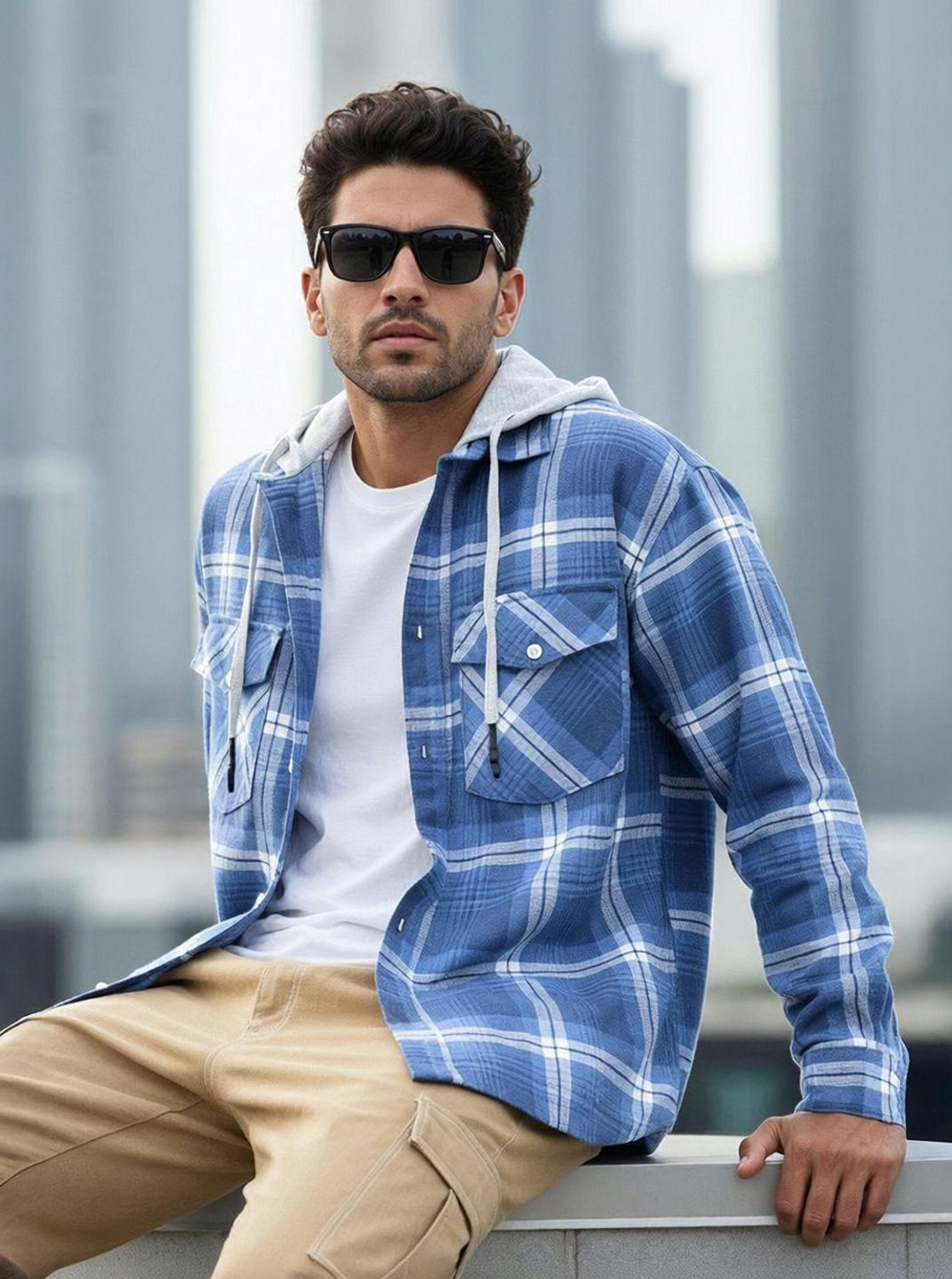 Image of BEWAKOOF Men Checkered Casual Blue Shirt