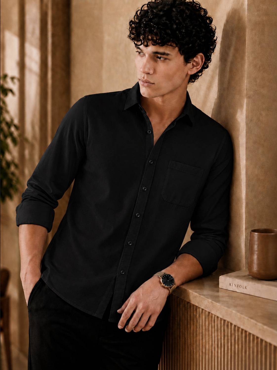 mozero Men Solid Casual Black, Brown Shirt - Image 5