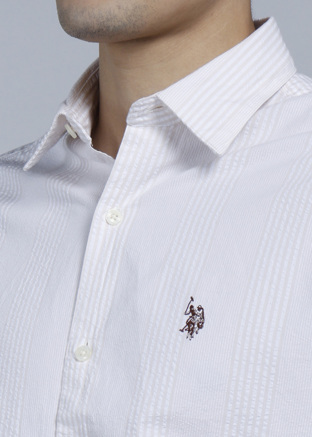 Image of U.S. POLO ASSN. Men Self Design Casual Beige Shirt