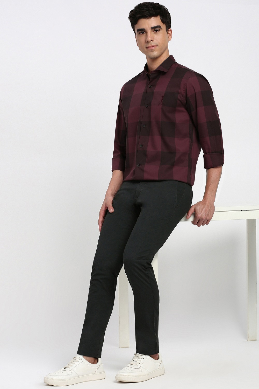 Image of PETER ENGLAND Men Checkered Casual Maroon Shirt