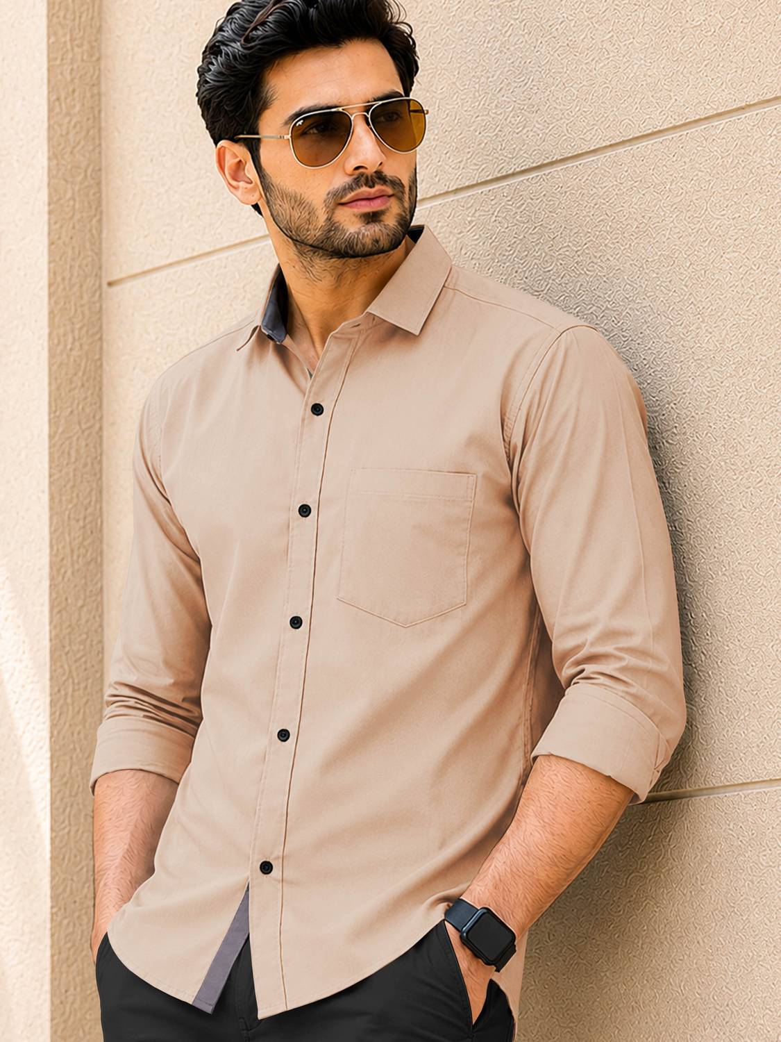 VeBNoR Men Beige Casual Shirt - Image 2