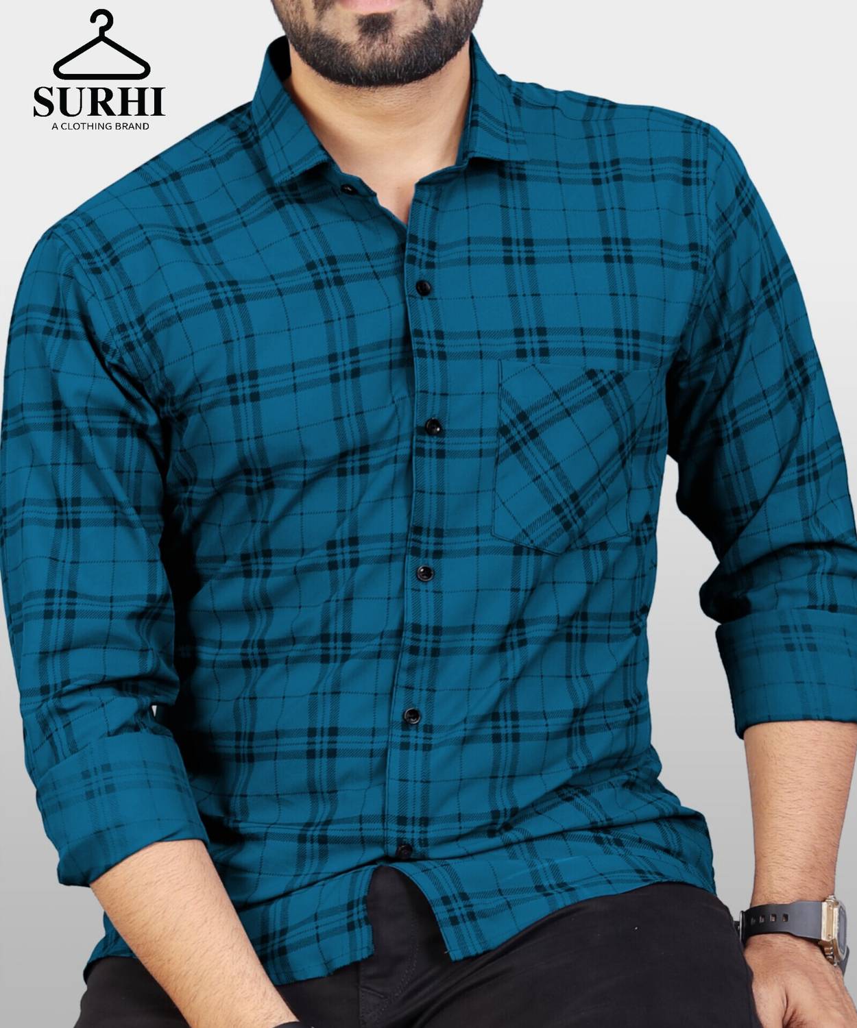 Surhi Men Regular Fit Checkered Spread Collar Casual Shirt