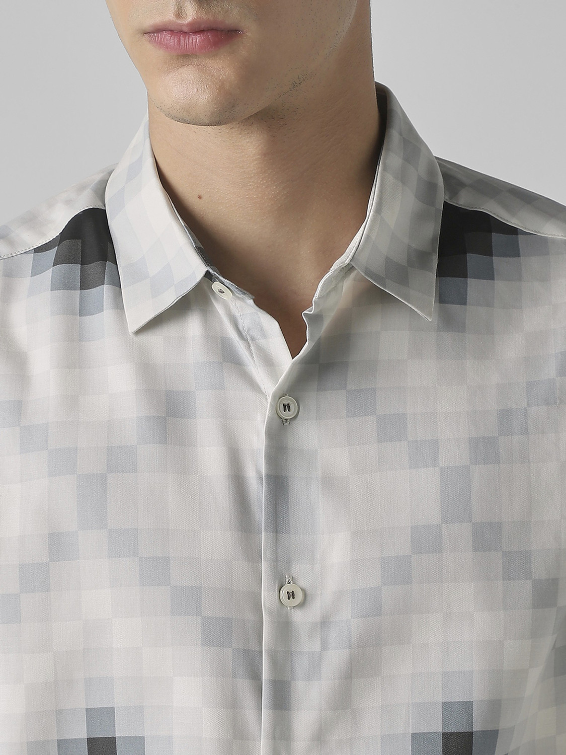 Image of MUFTI Men Printed Casual Grey Shirt