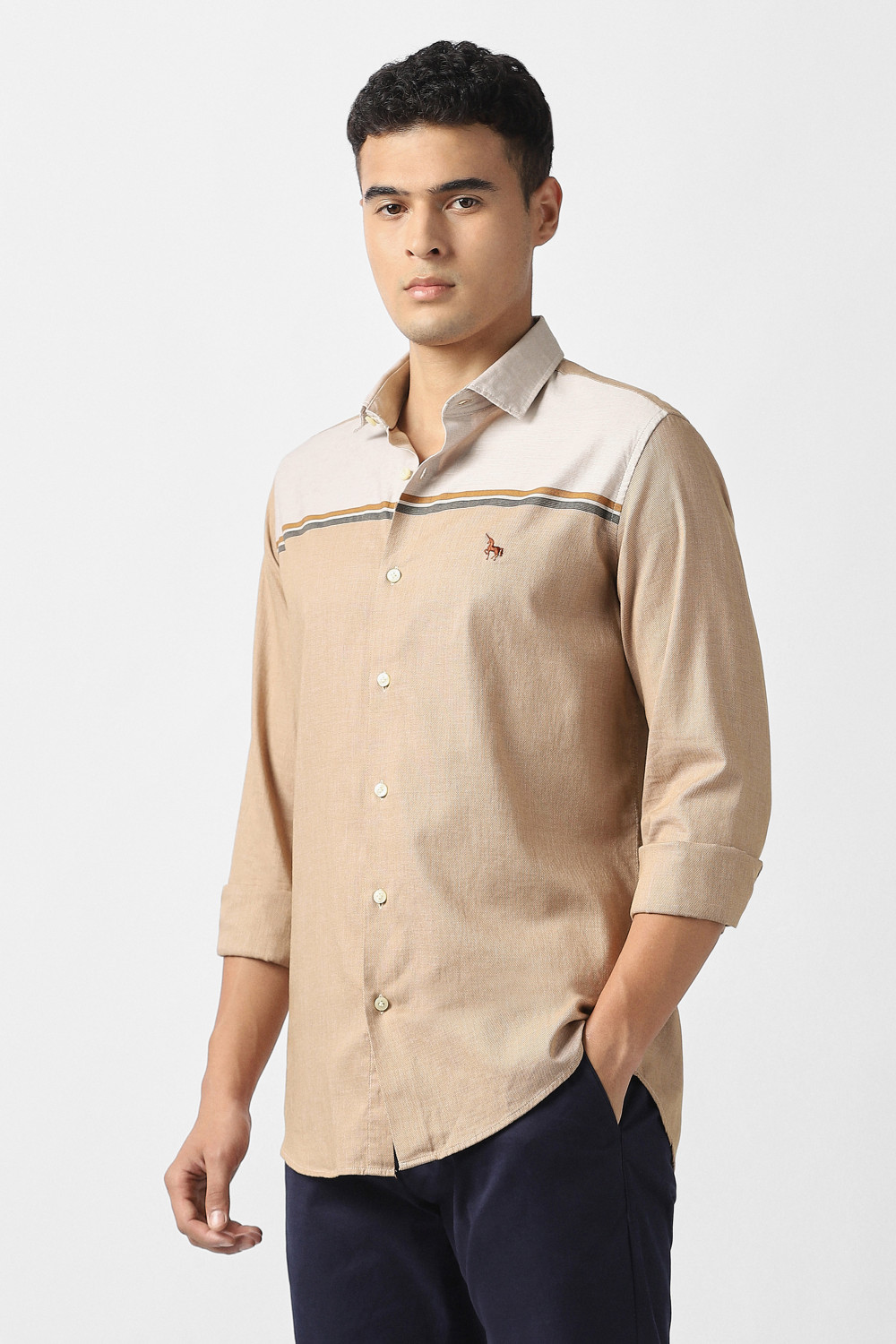 Image of VAN HEUSEN SPORT Men Striped Casual Beige Shirt