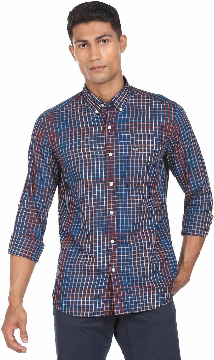 Arrow Newyork Men Checkered Casual Dark Blue Shirt
