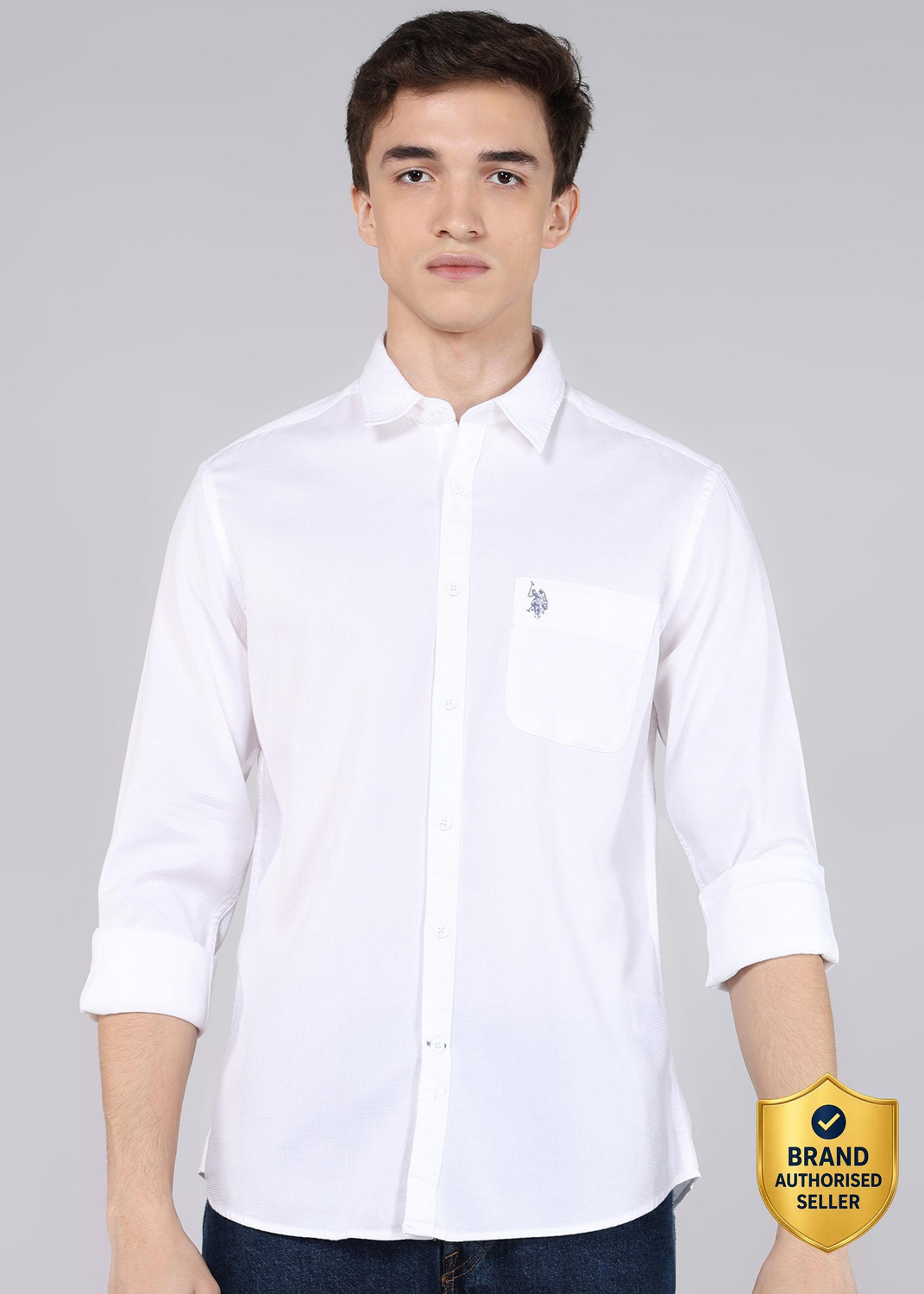 Image of U.S. Polo Assn. Denim Co. Men Solid Casual White Shirt
