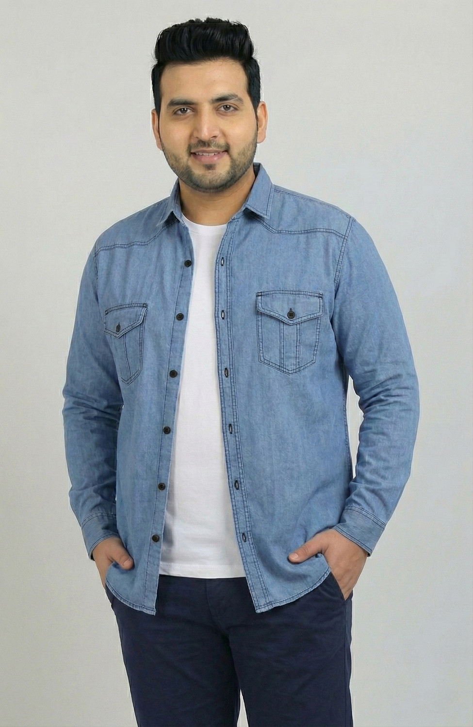 Image of METRONAUT PLUS Men Solid Casual Blue Shirt