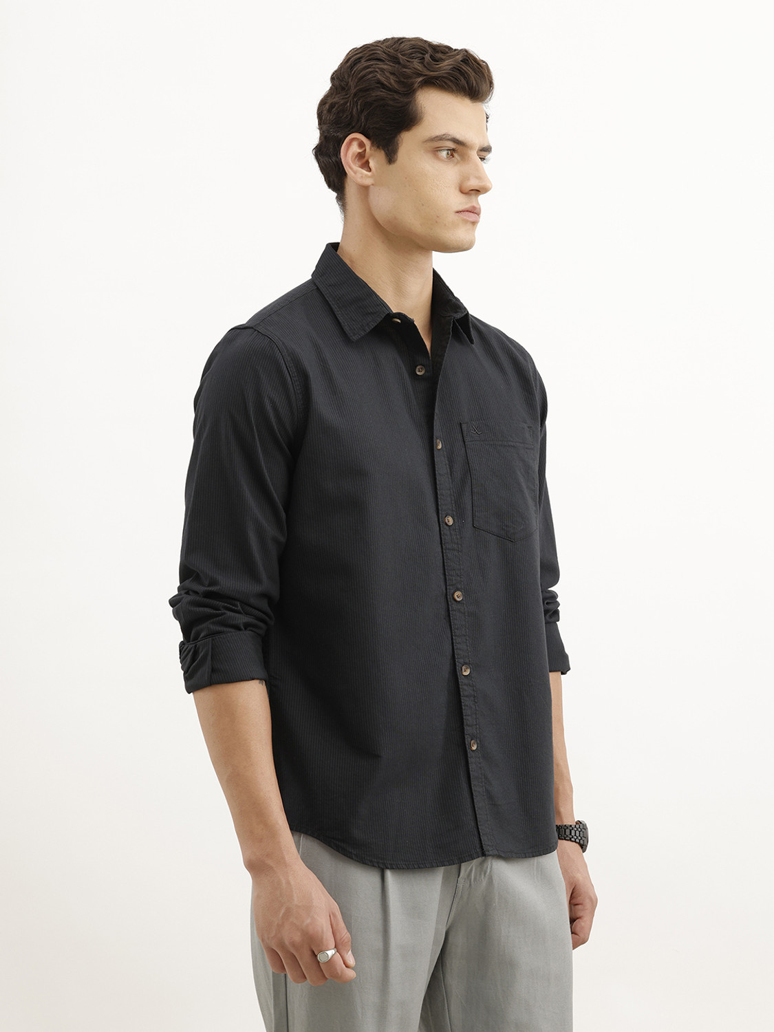 Image of WROGN Men Striped Casual Green Shirt