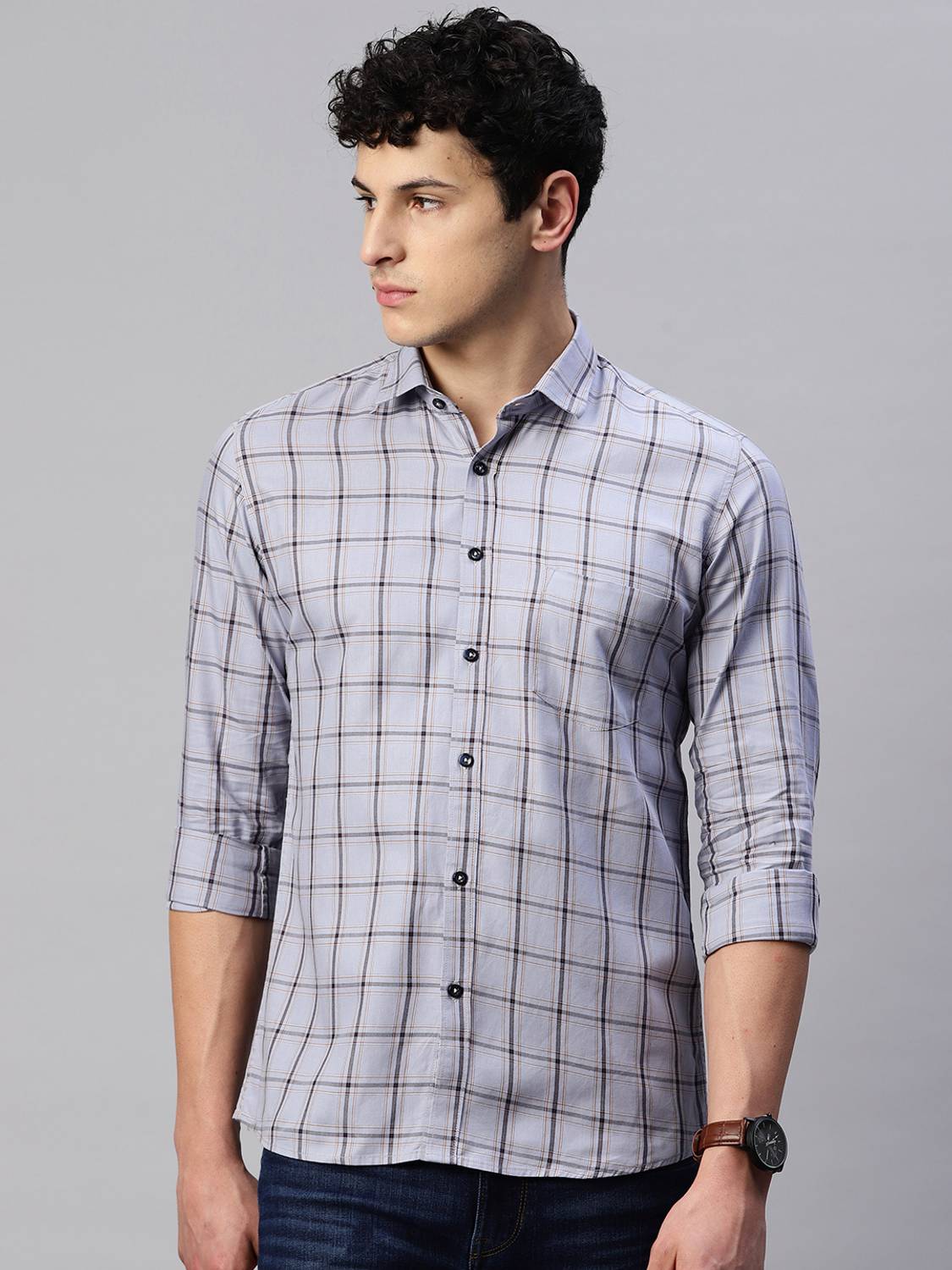 5TH ANFOLD Men Checkered Casual Light Blue Shirt