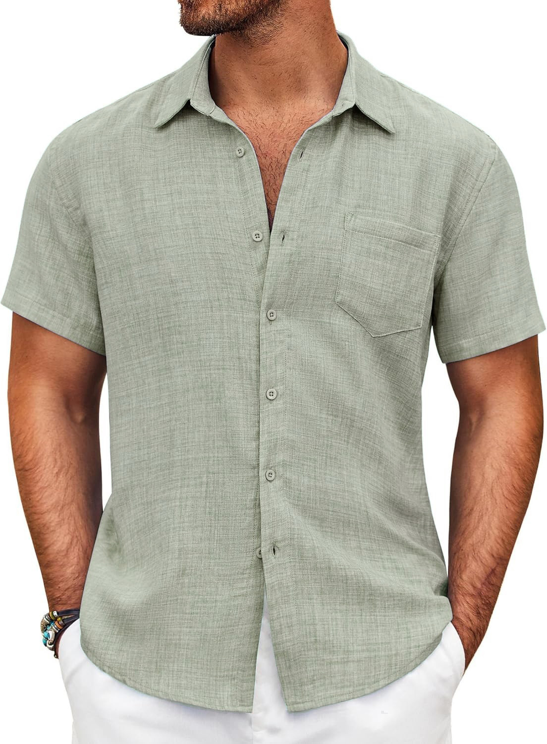 Image of POSHAX Men Solid Casual Light Green Shirt
