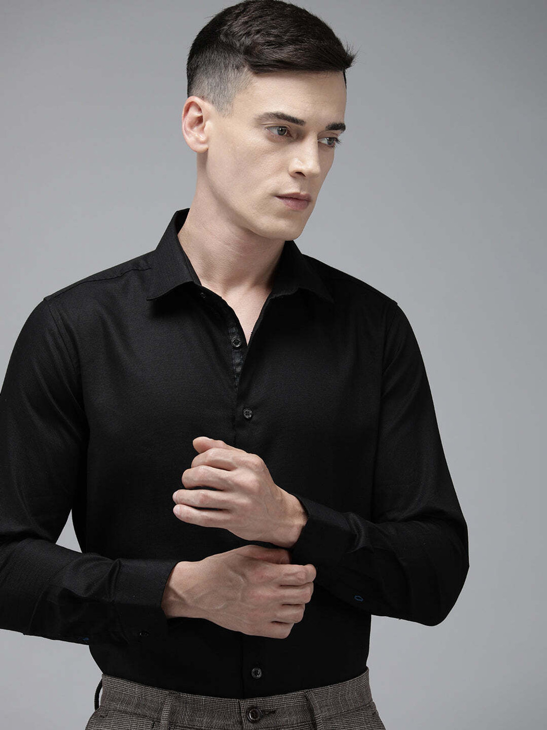 Image of THE BEAR HOUSE Men Solid Formal Black Shirt