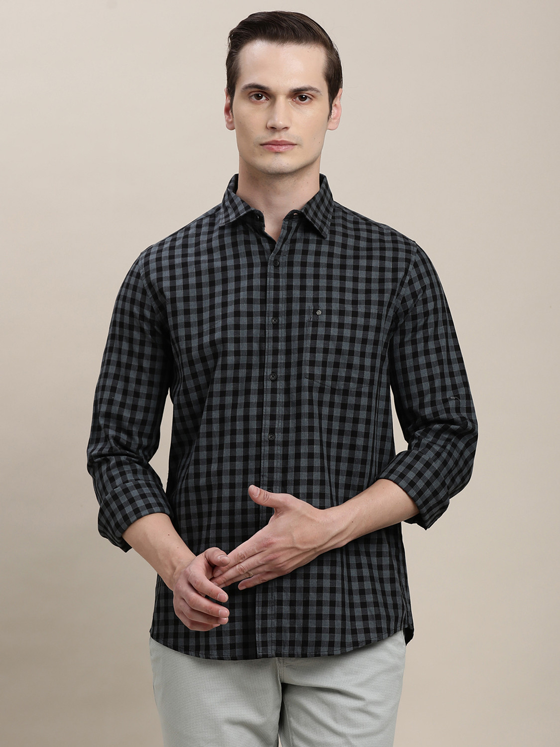 Image of TURTLE Men Checkered Casual Black Shirt