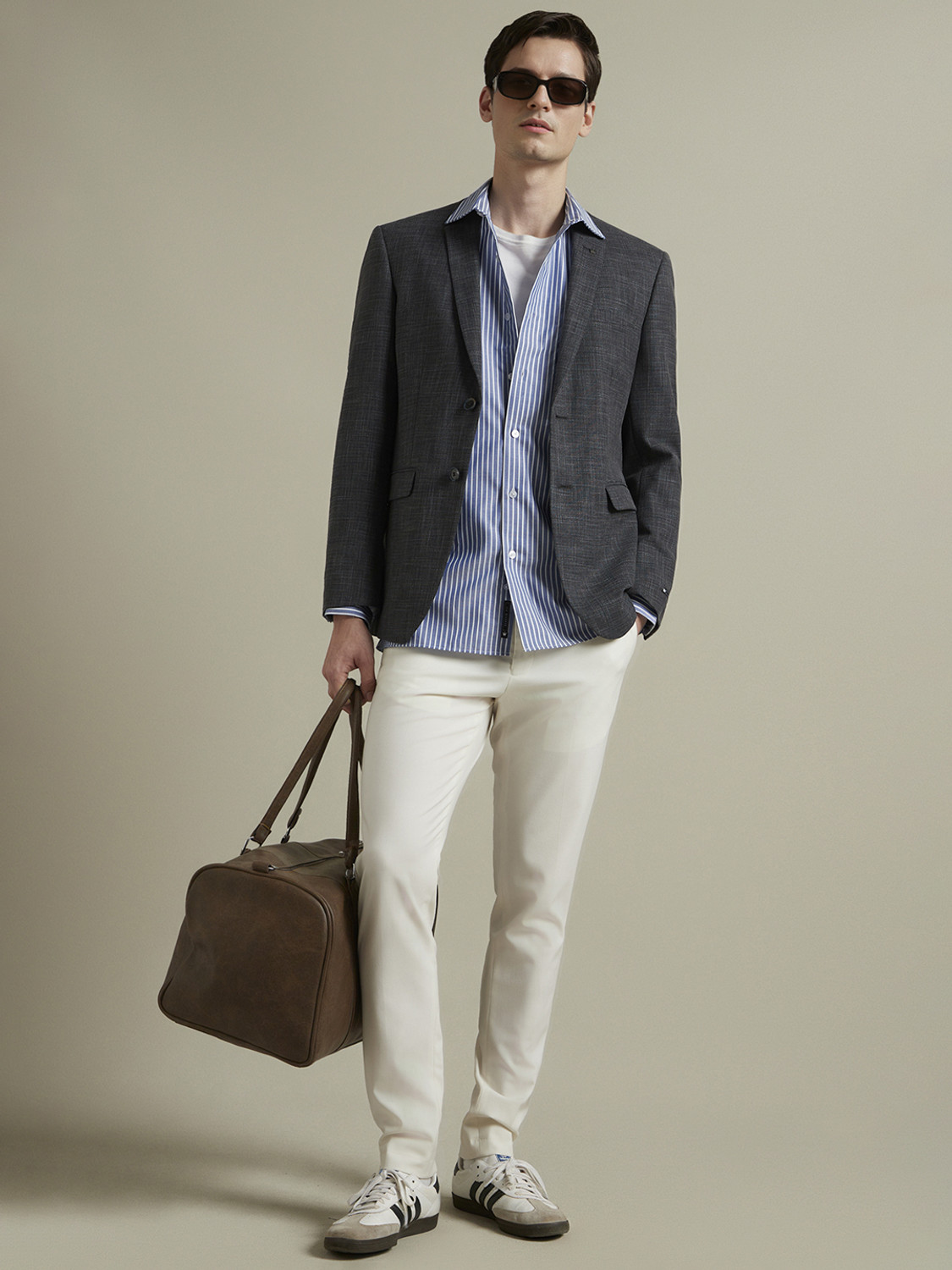 Image of LOUIS PHILIPPE Men Striped Formal Blue Shirt