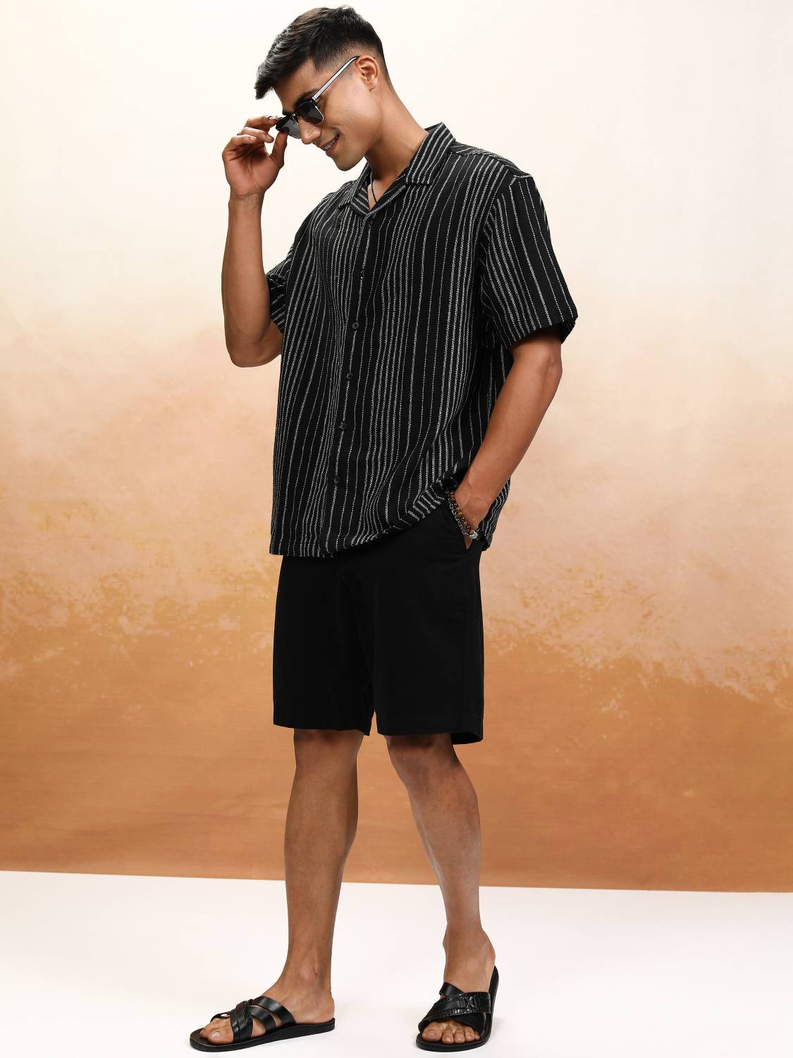 HIGHLANDER Men Striped Black Shirt - Image 3