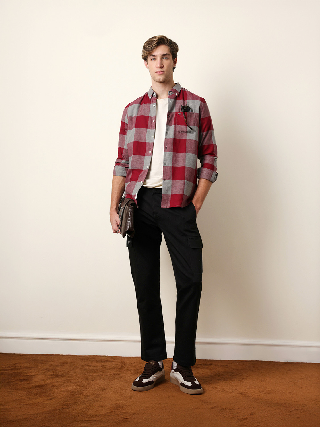 Image of THE BEAR HOUSE Men Checkered Casual Maroon Shirt