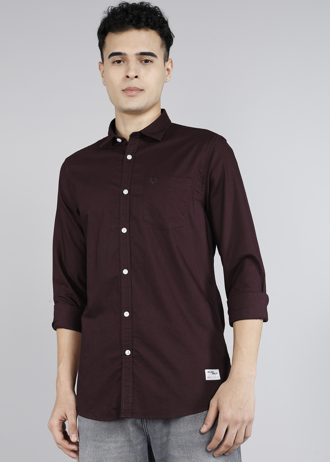 Image of Allen Solly Men Solid Casual Maroon Shirt