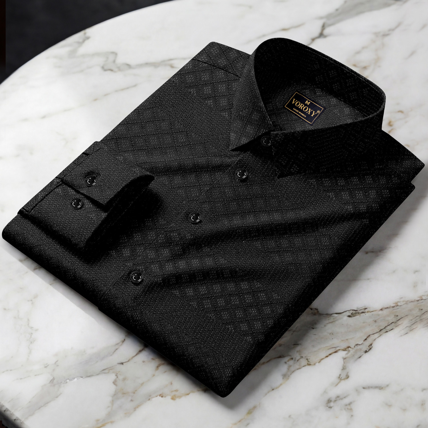 Image of Voroxy Men Self Design Casual Black Shirt