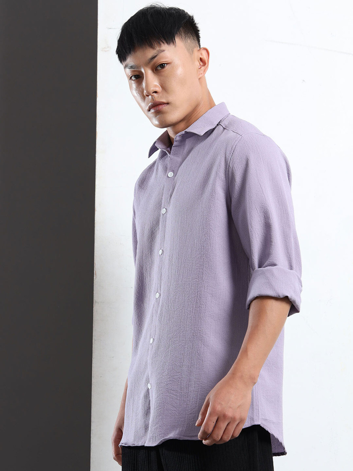 Image of Voroxy Men Solid Casual Purple Shirt