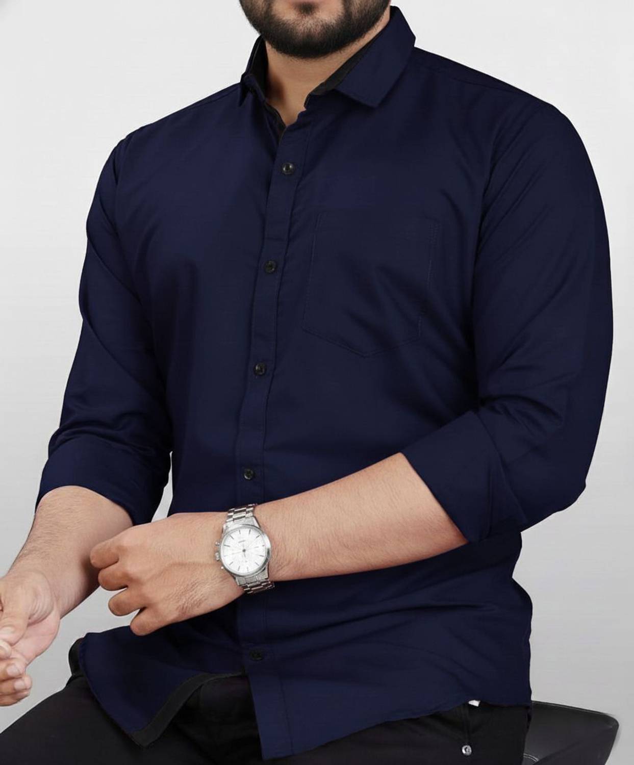 LONDON MAX Men Solid Formal Silver Shirt