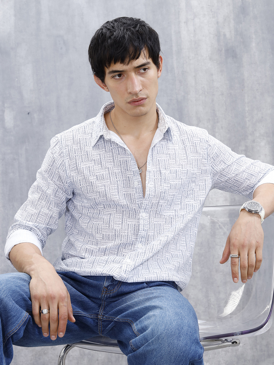 Image of WROGN Men Slim Fit Printed Casual Shirt