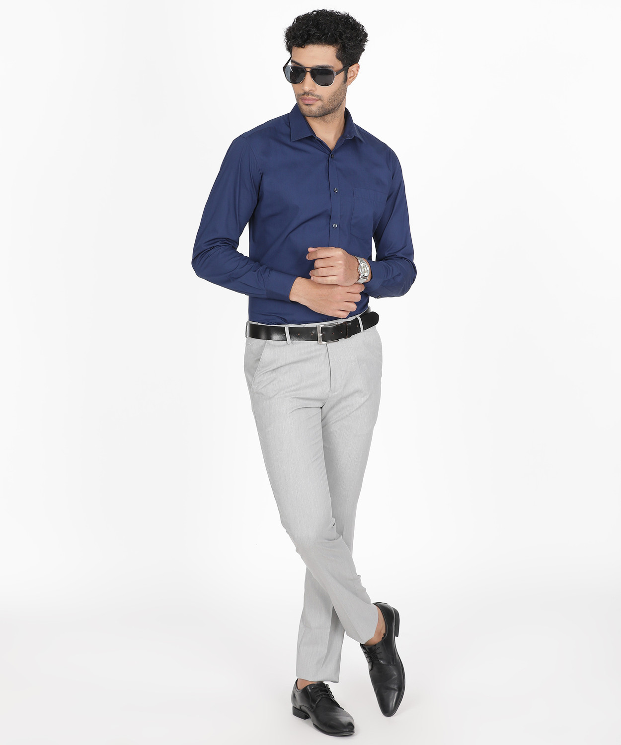 Image of PARK AVENUE Men Solid Formal Blue Shirt