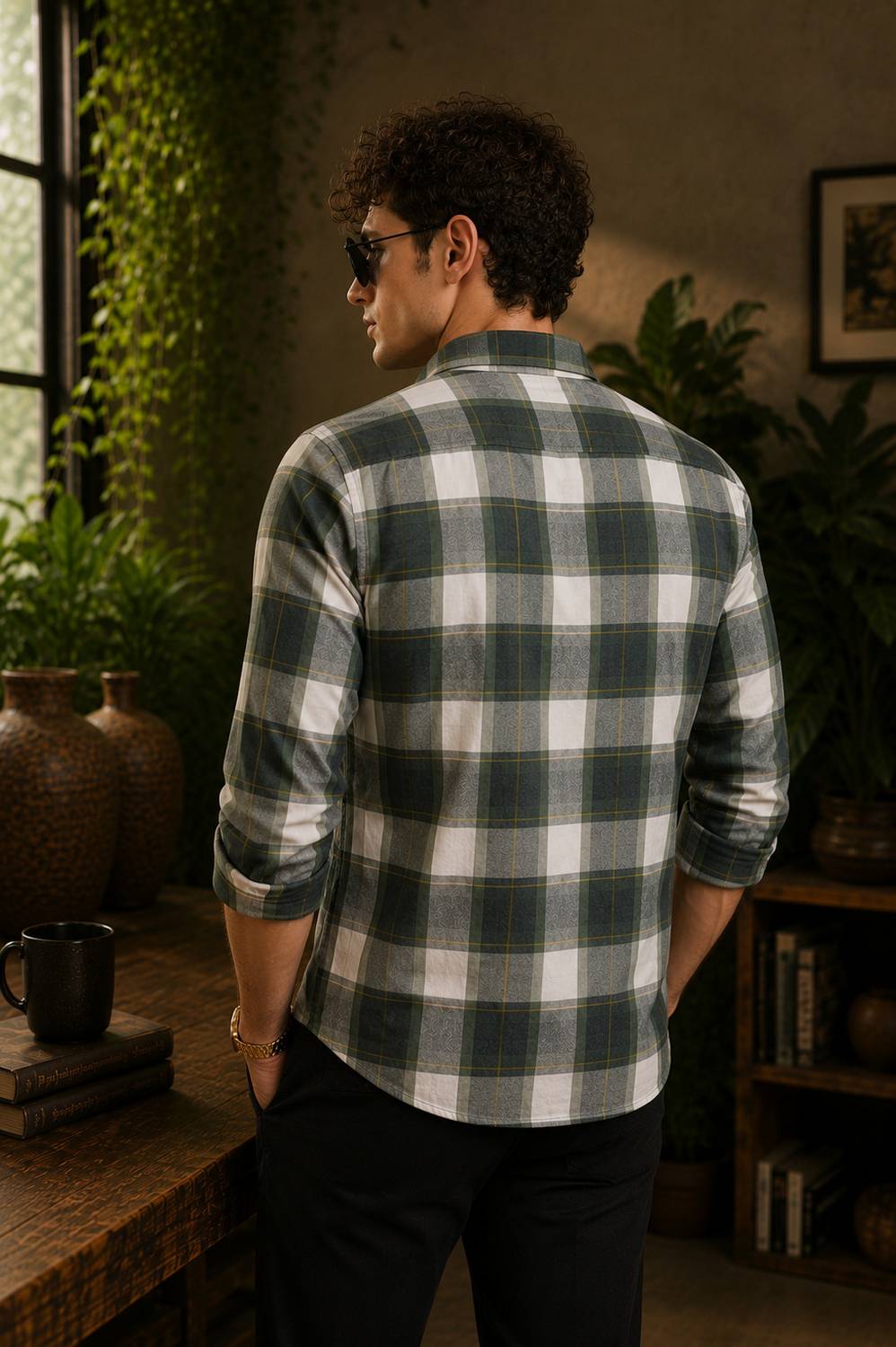 INFINITYGALLARY Men Checkered Green Shirt - Image 2