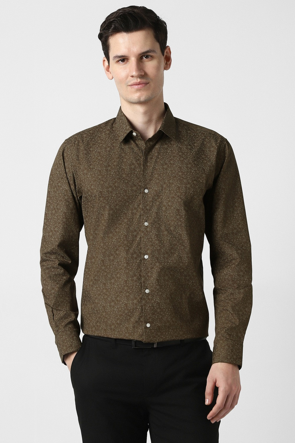 Image of PETER ENGLAND Men Printed Formal Brown Shirt