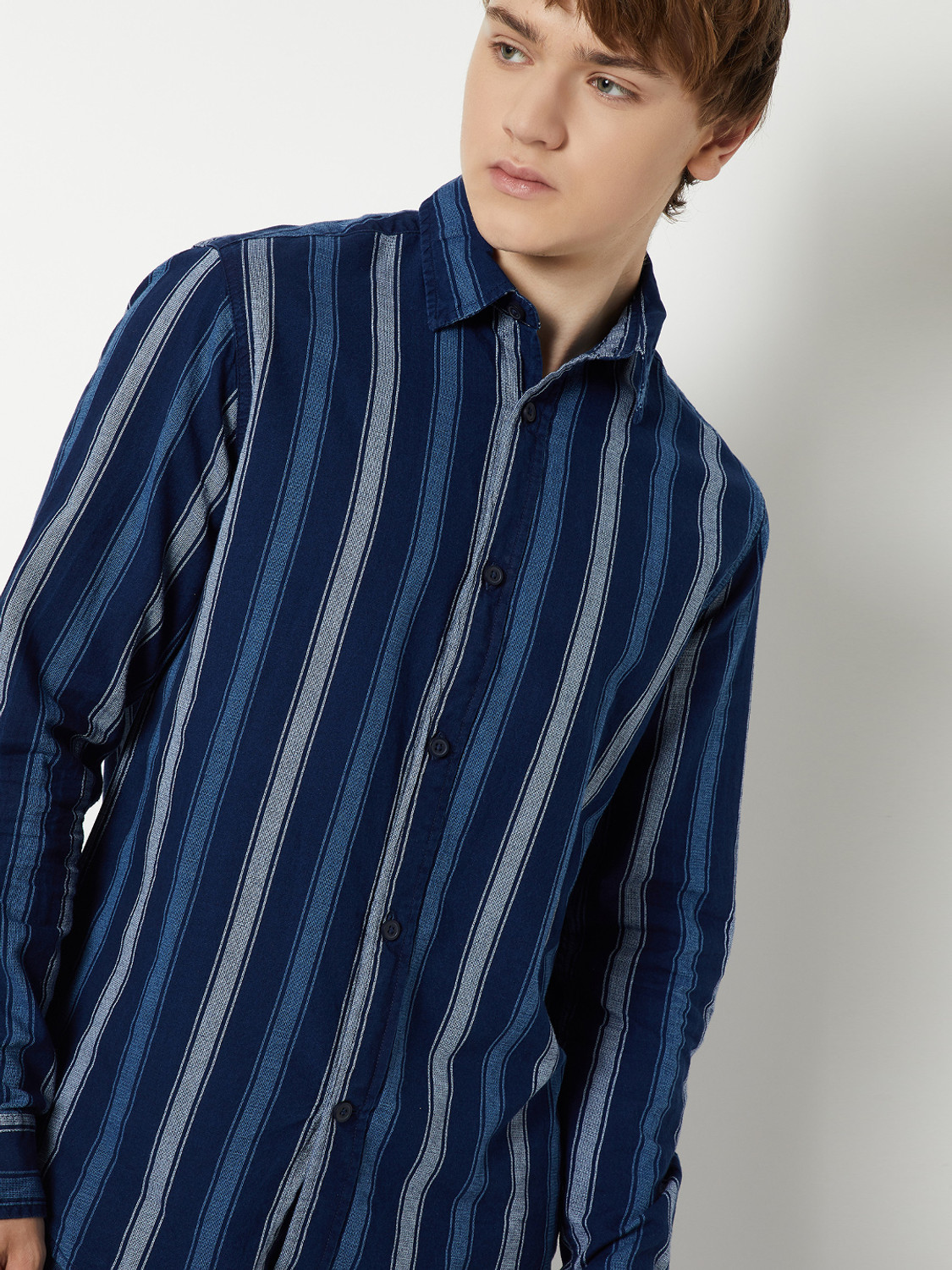 Image of MAX Men Striped Casual Blue Shirt