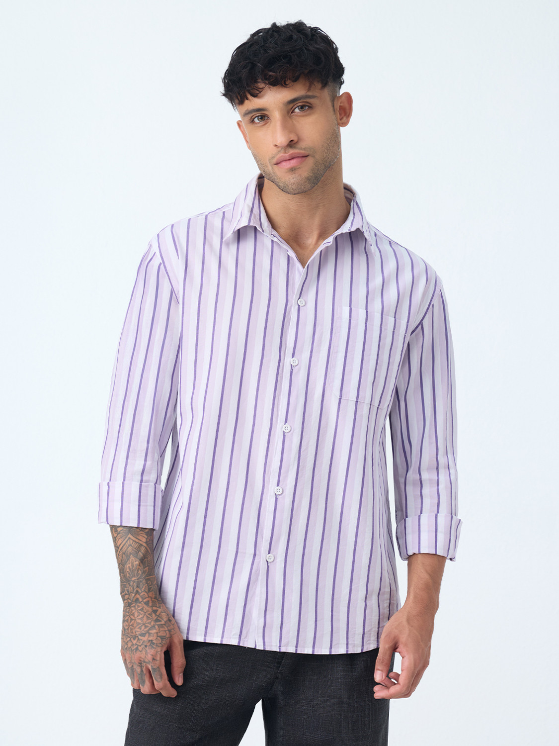 Image of The Souled Store Men Relaxed Fit Striped Spread Collar Casual Shirt