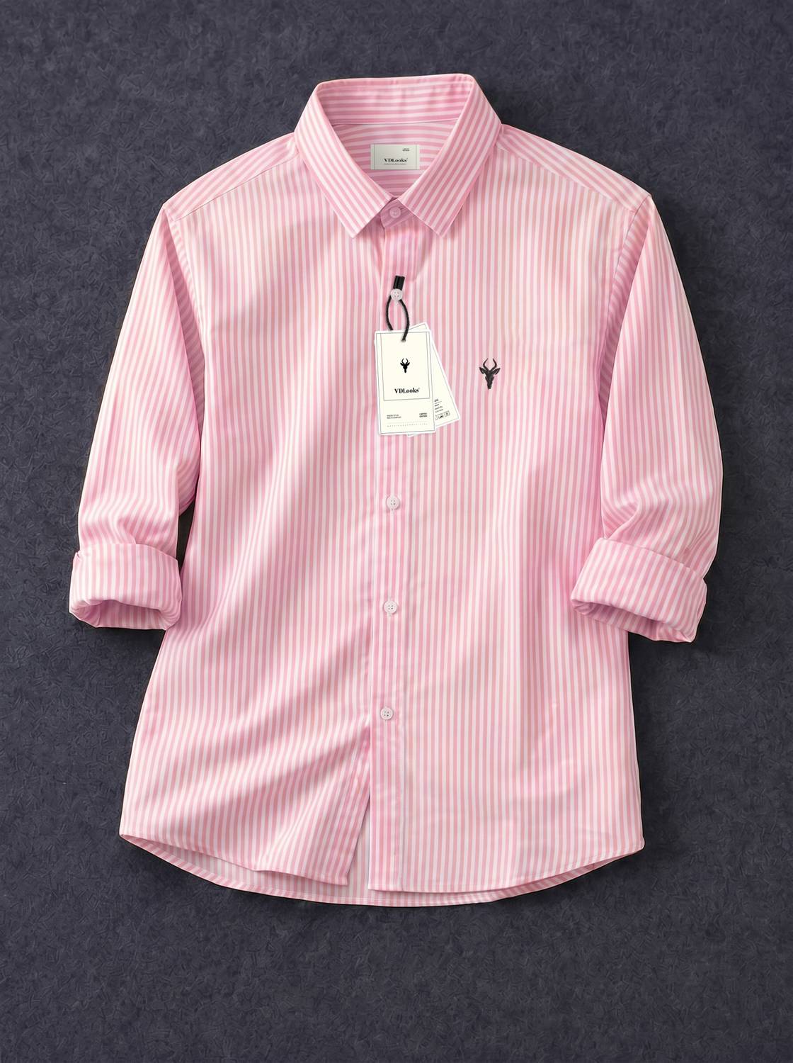 vdlooks Men Striped Casual Pink, White Shirt - Image 2
