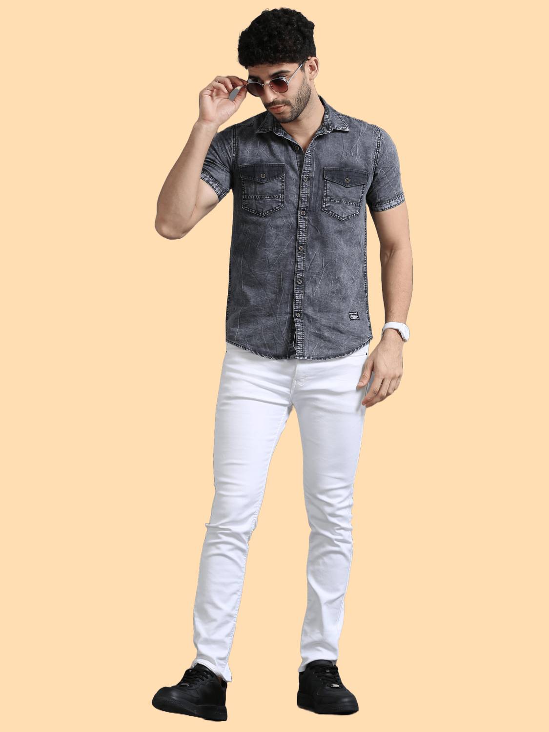 PRINTOUT Men Washed Casual Grey Shirt - Image 5