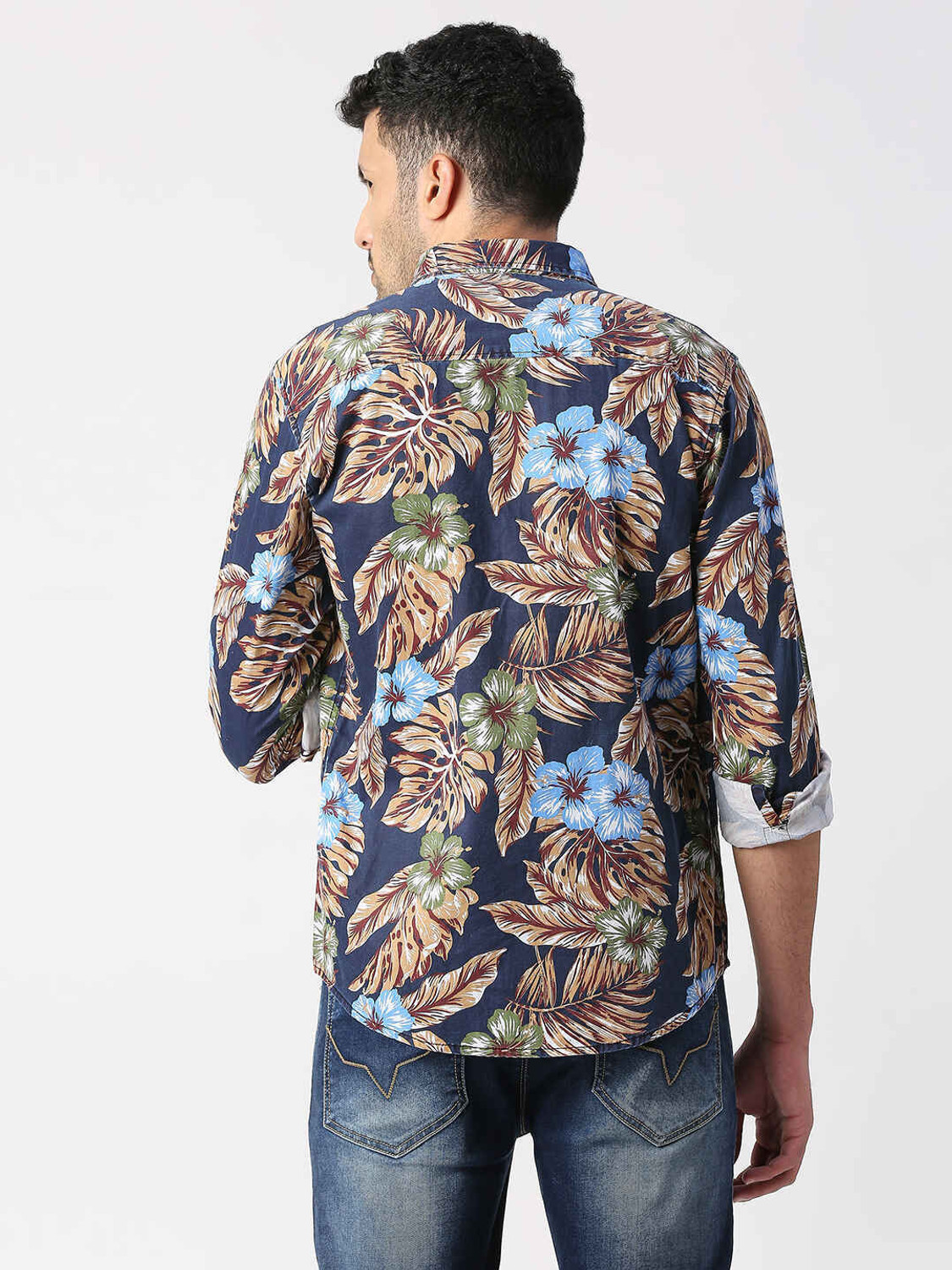 Image of Pepe Jeans Men Printed Casual Blue Shirt