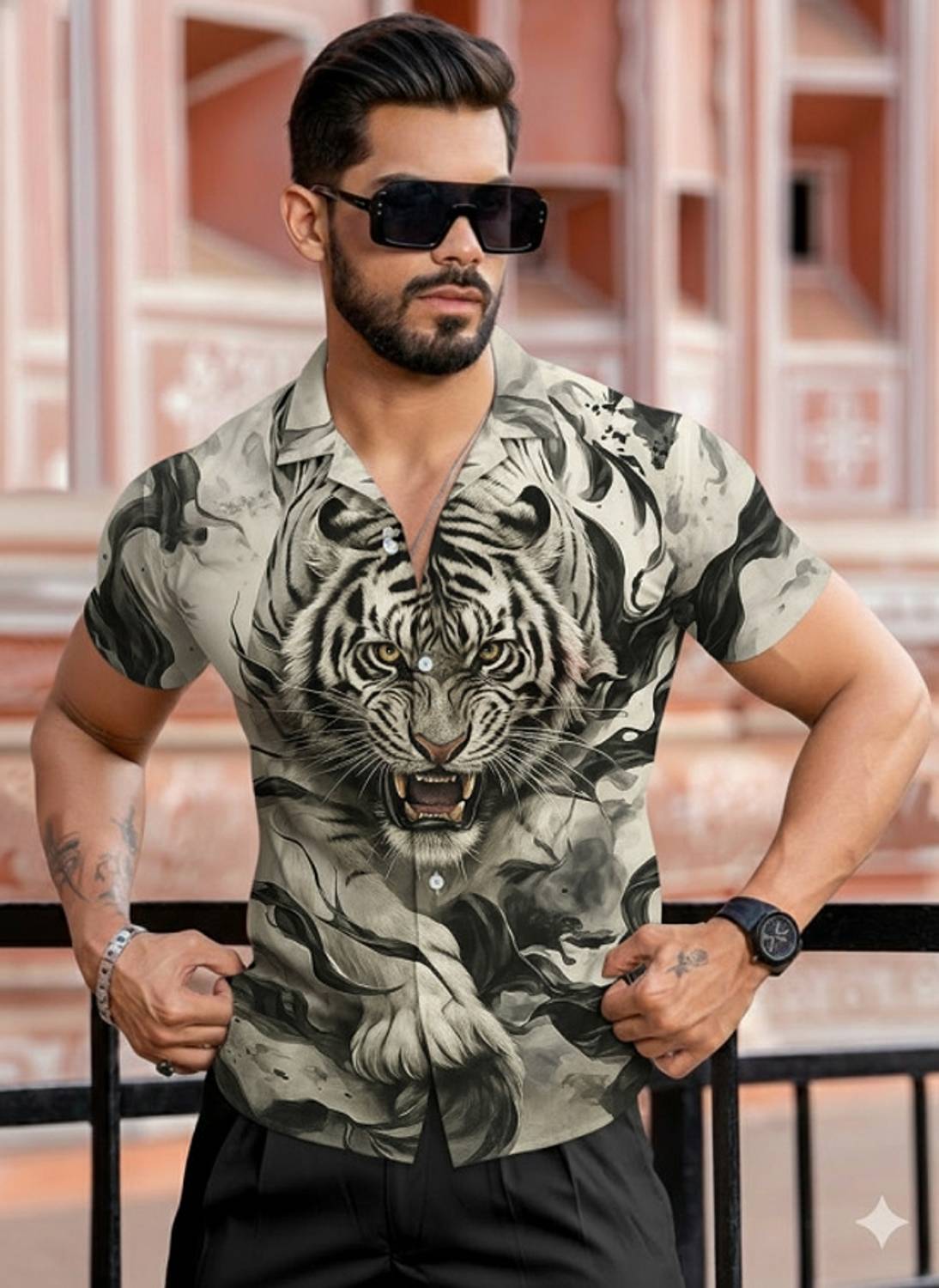 bollydolldesigner Men Graphic Print, Printed Casual Black, Grey Shirt