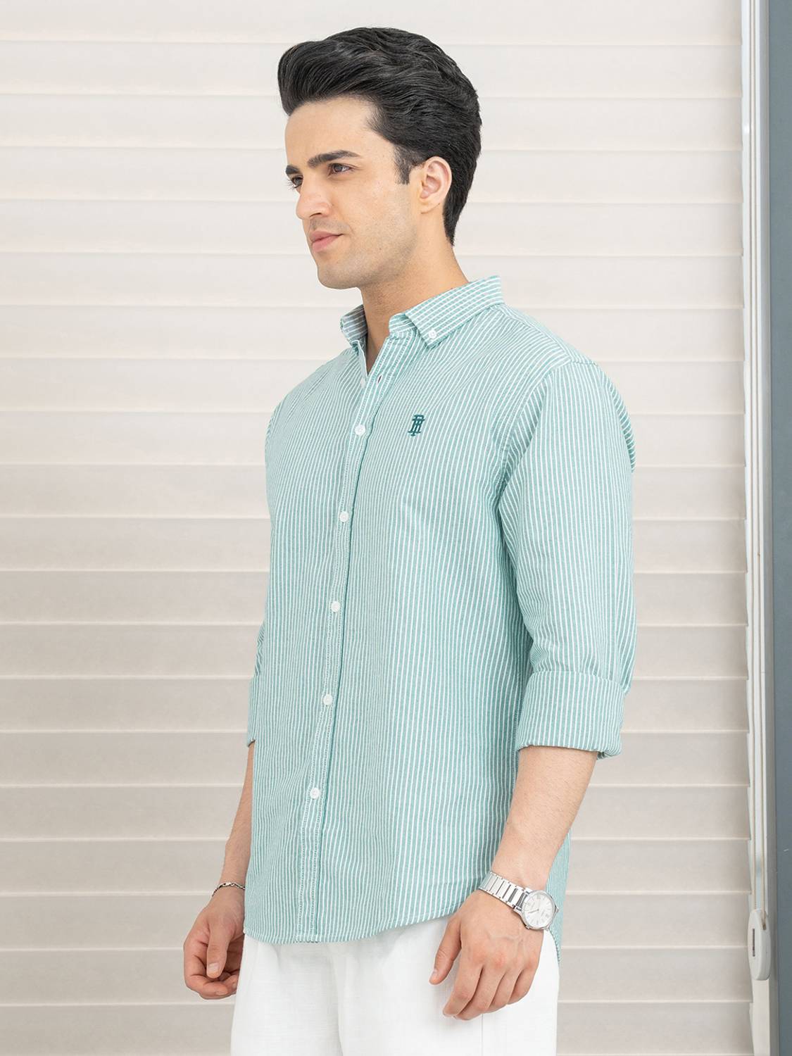 RED TAPE Men Striped Casual Green Shirt - Image 5