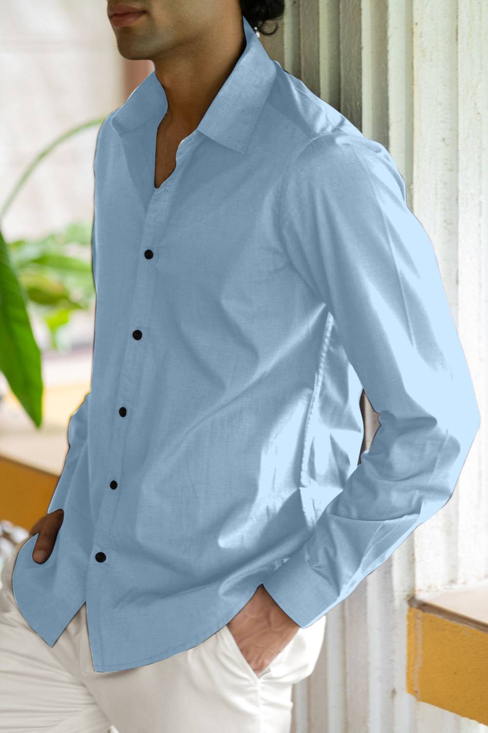 OXXOM Men Solid Casual Brown, Light Blue Shirt Pack of 2 - Image 3