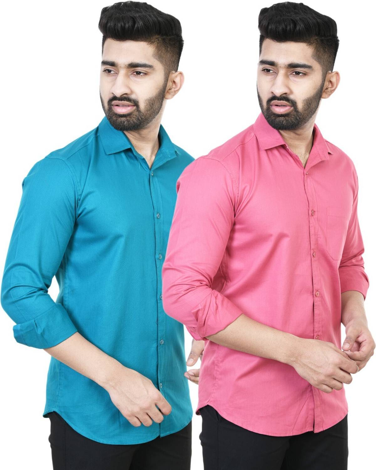 Feel high Men Regular Fit Solid Casual Shirt (Pack of 2)