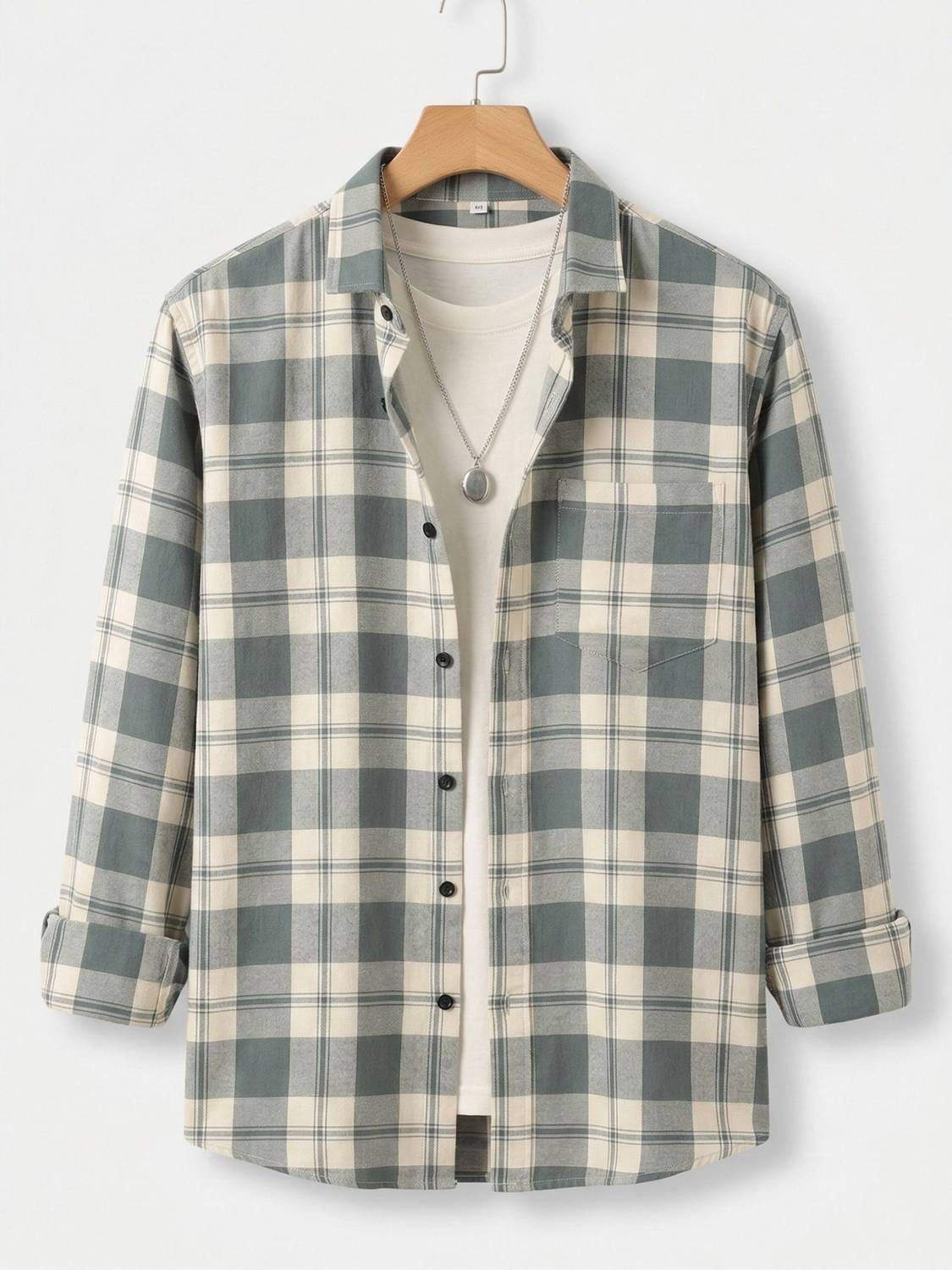 ZONANZA Men Checkered Casual Grey, Cream Shirt - Image 1