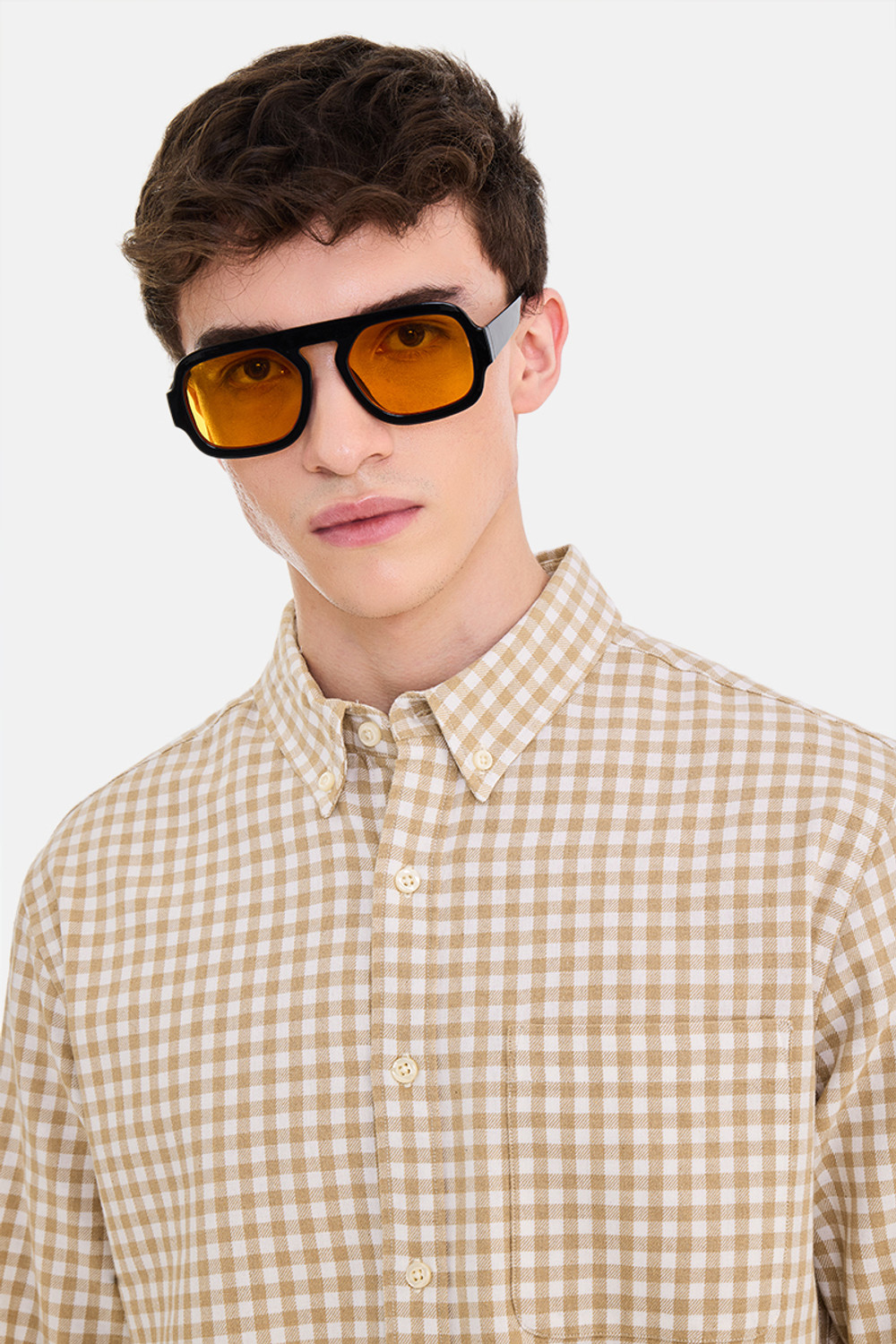 Image of Snitch Men Checkered Casual Beige Shirt
