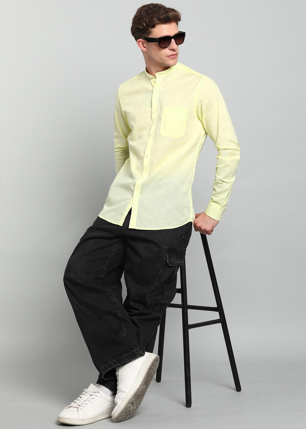 Image of INTEGRITI Men Solid Casual Yellow Shirt