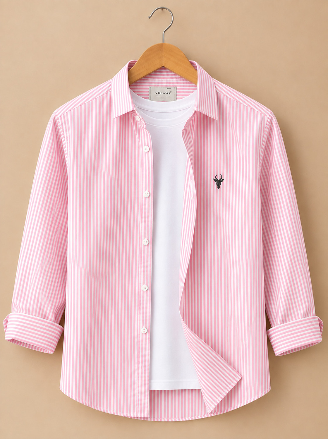 vdlooks Men Striped Casual Pink, White Shirt