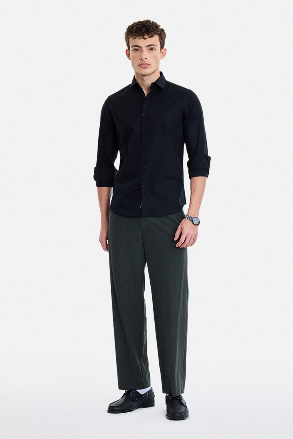 Image of Snitch Men Solid Formal Black Shirt