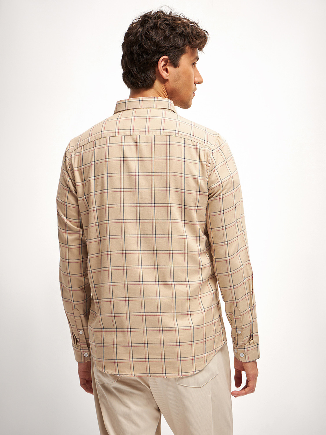 Image of THE BEAR HOUSE Men Checkered Casual Beige Shirt